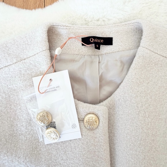 Quince 100% Merino Wool Collarless Cropped Jacket in Heather Bone size S - Picture 6 of 8